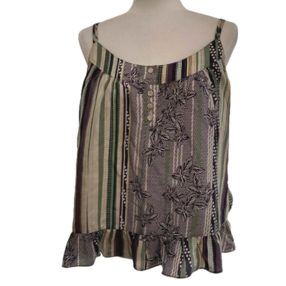 To The Max 100% Silk Floral Striped Halter Top Size L EUC
